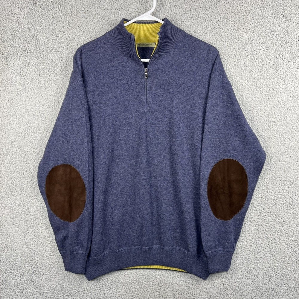 Alan Bilzerian Mens 1/4 Zip Sweater Size 56‎ 100% Merino Lambswool Sweater Blue